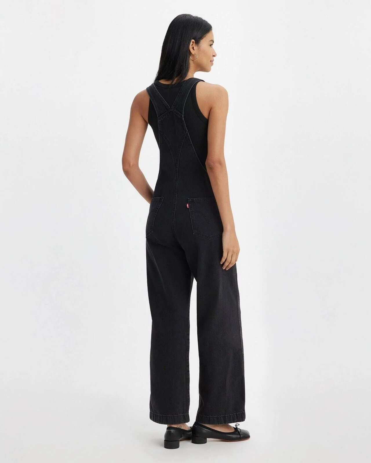 Levi's Apron Overall Women's XS Black Cotton Denim Loose Fit Straight Leg JDM203