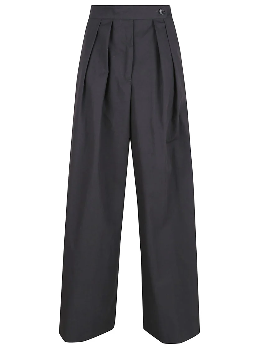 Wide Black Trousers With Front Pleats