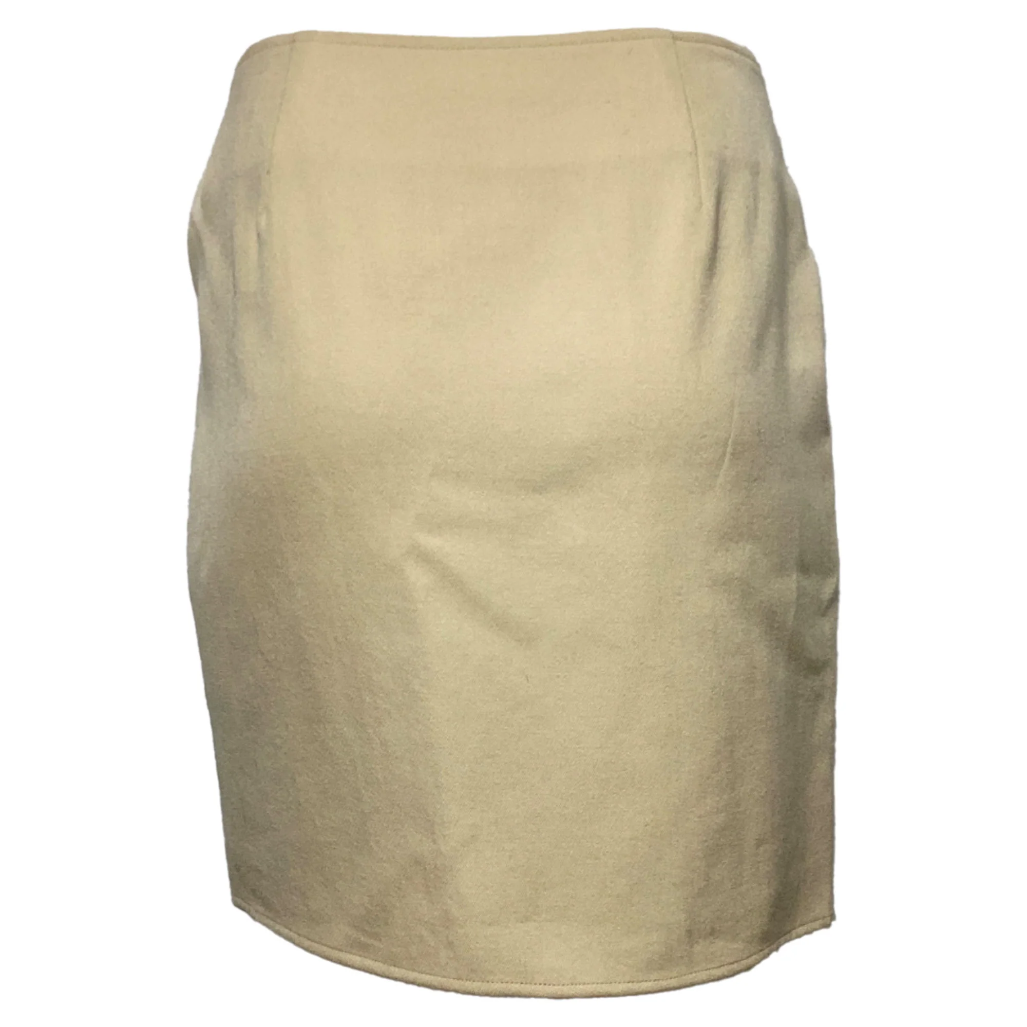 Ralph Lauren Buckle Wrap Detail Mini Pencil Skirt in Beige Wool