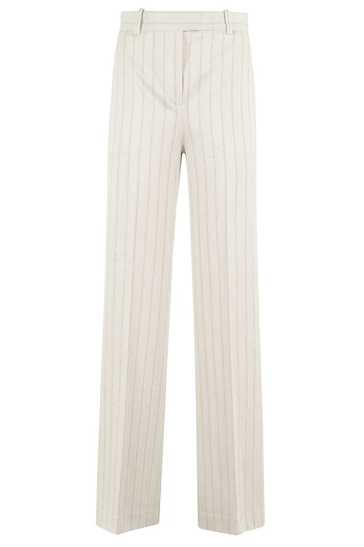 Wide-Leg Pants With Natural Striped Design