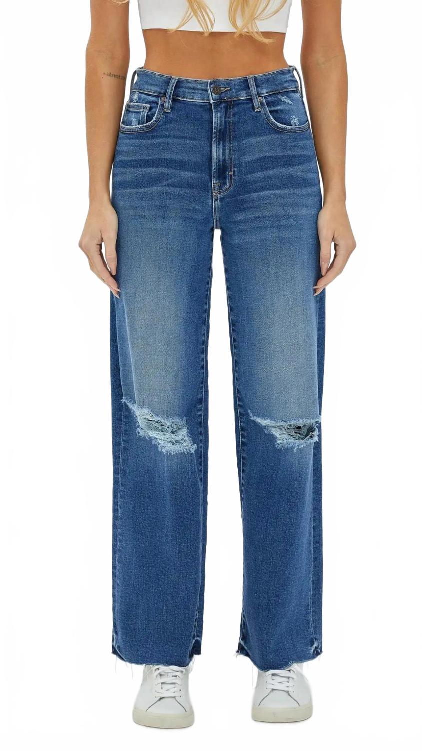 Logan Grinded Stretch Dad Jeans In Dark Wash