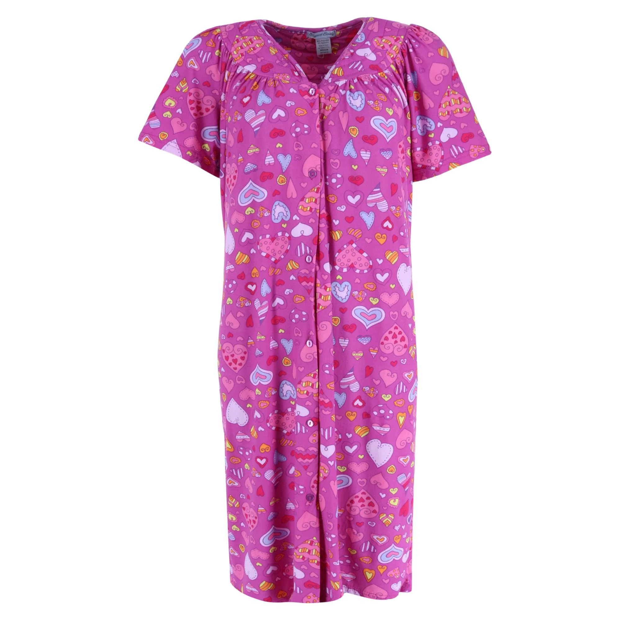 Women's Pink Hearts Short Sleeve Button Down Duster