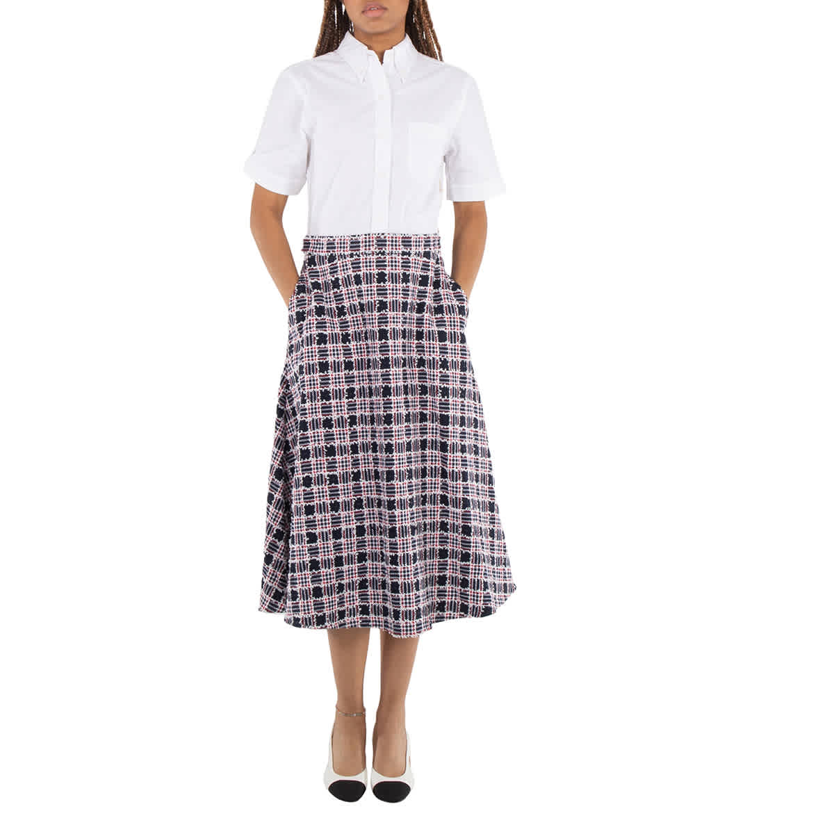 Thom Browne Tweed Prince Of Wales Check Shirt Dress