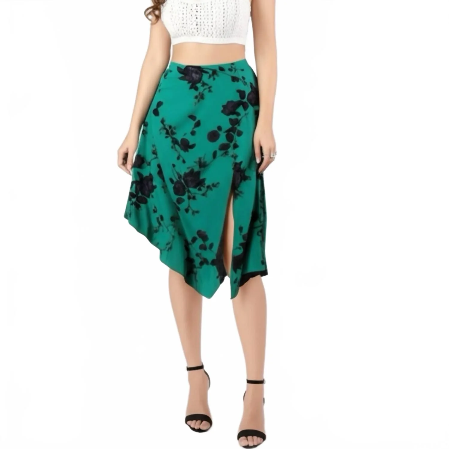 Etta Floral Midi Skirt In Emerald