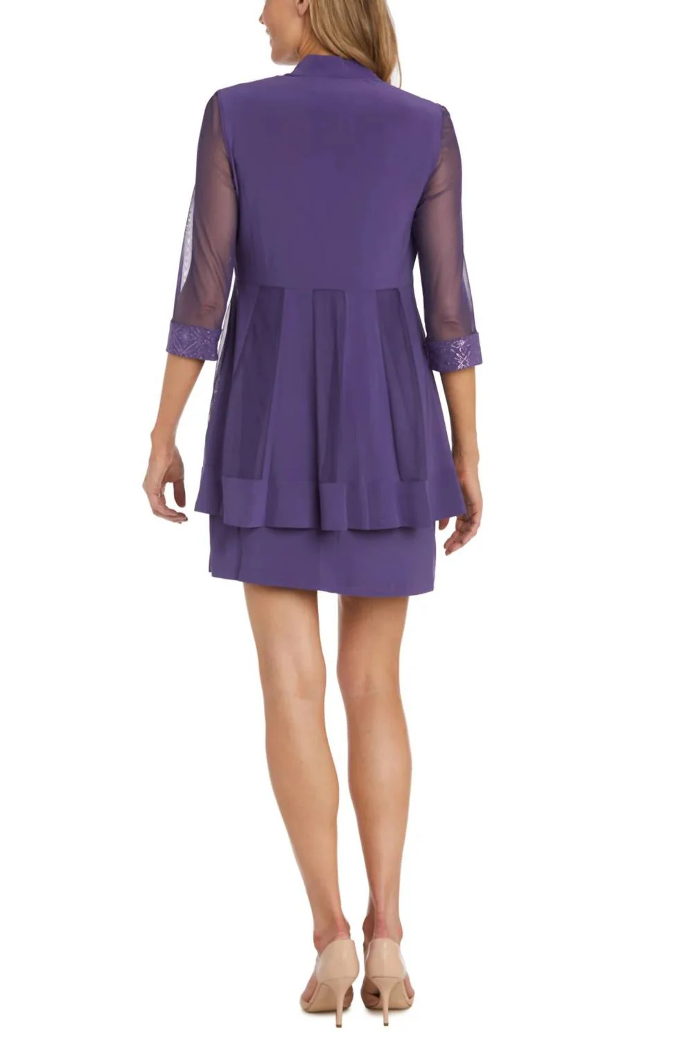 Sparkle Mesh Knee-Length Jacket & Dress Set In Lavender