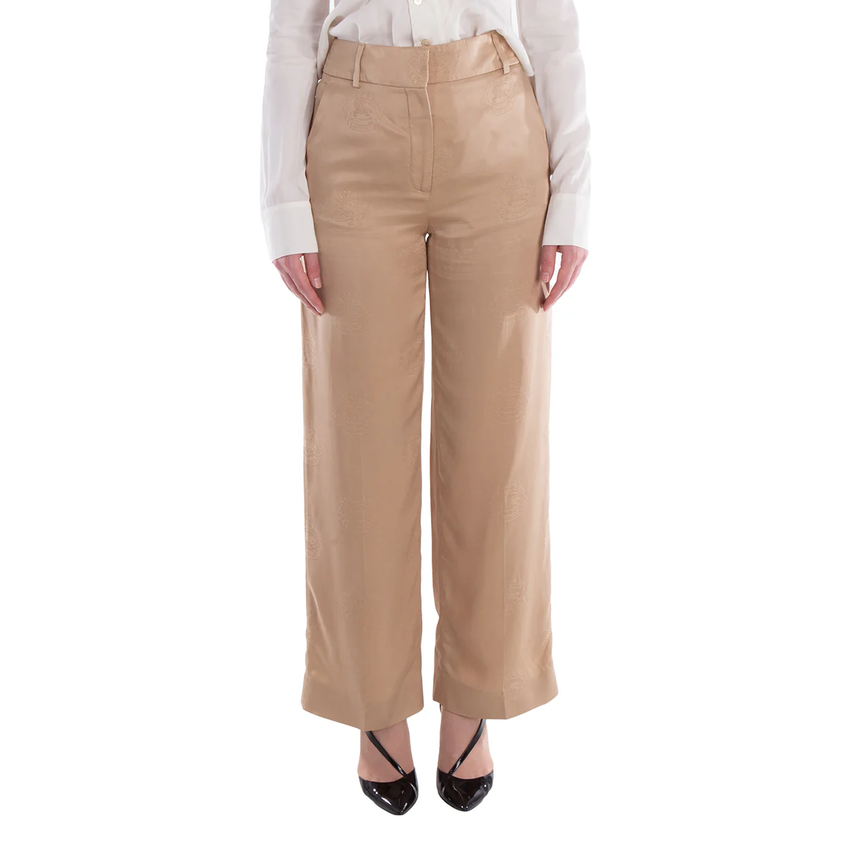 Burberry EKD Wide-Leg Silk Trousers