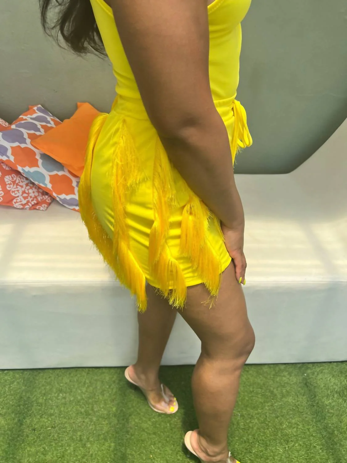 Fringe Two Piece Short Set In Yellow