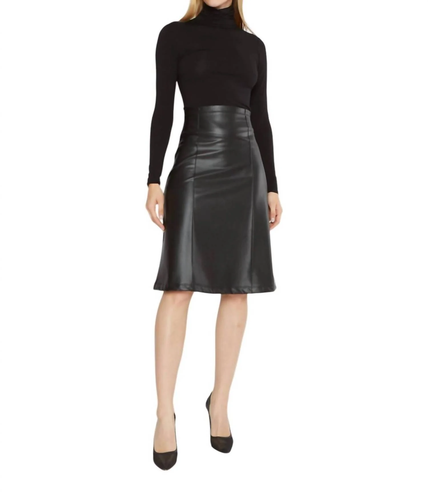 Women's Vegan Leather A-Line Skirt In Black