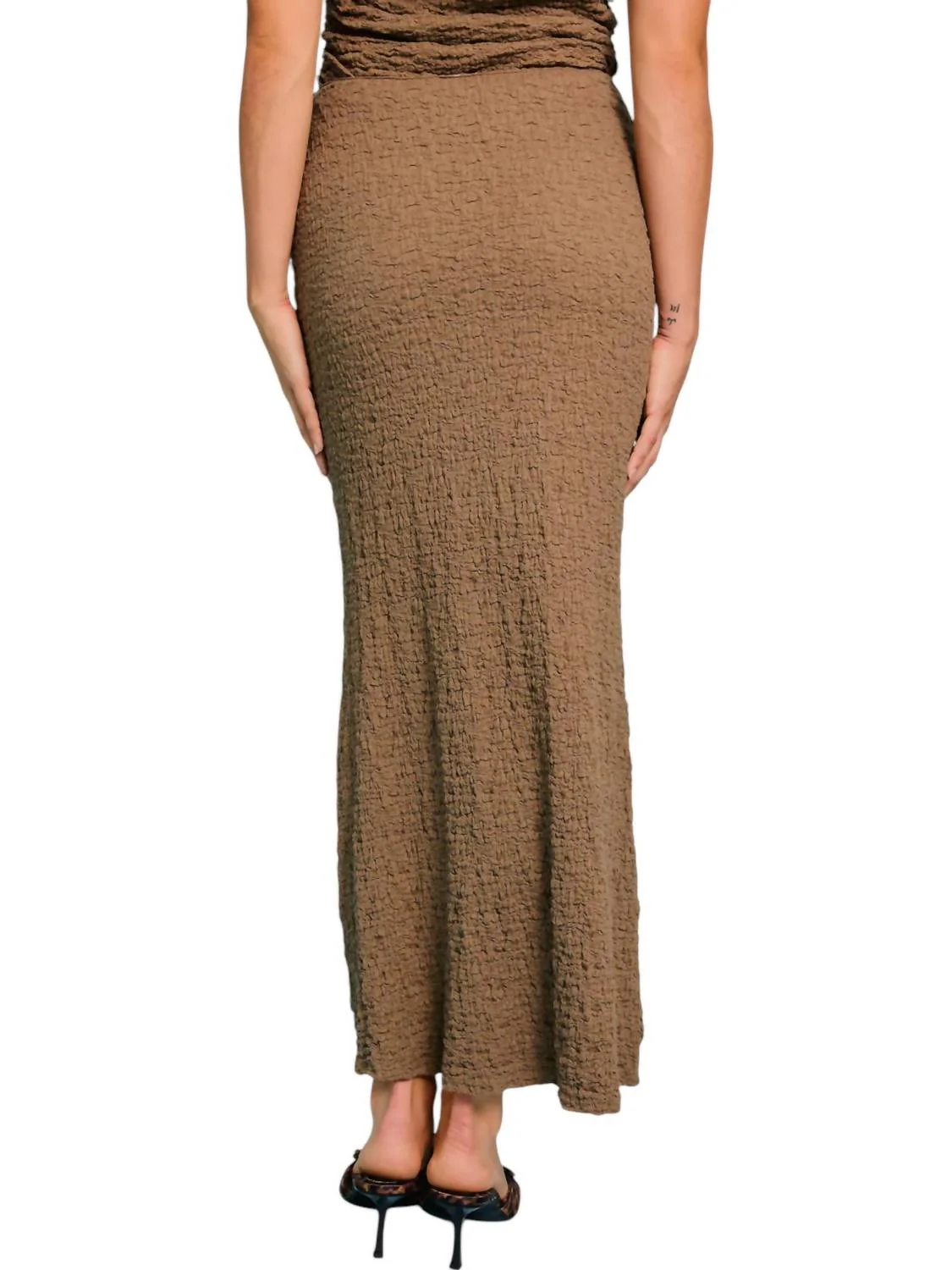 Ruched Midi Skirt In Brown