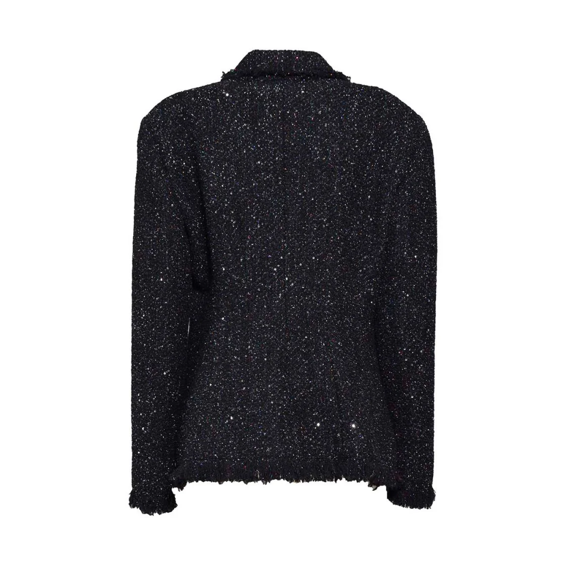 Single Breasted Jacket In Black Lurex Tweed And Frayed Edges