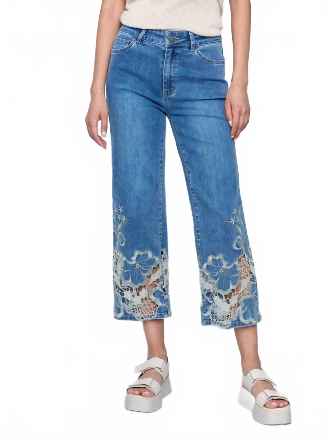 Women's Lace Cut Out Pant In Blue