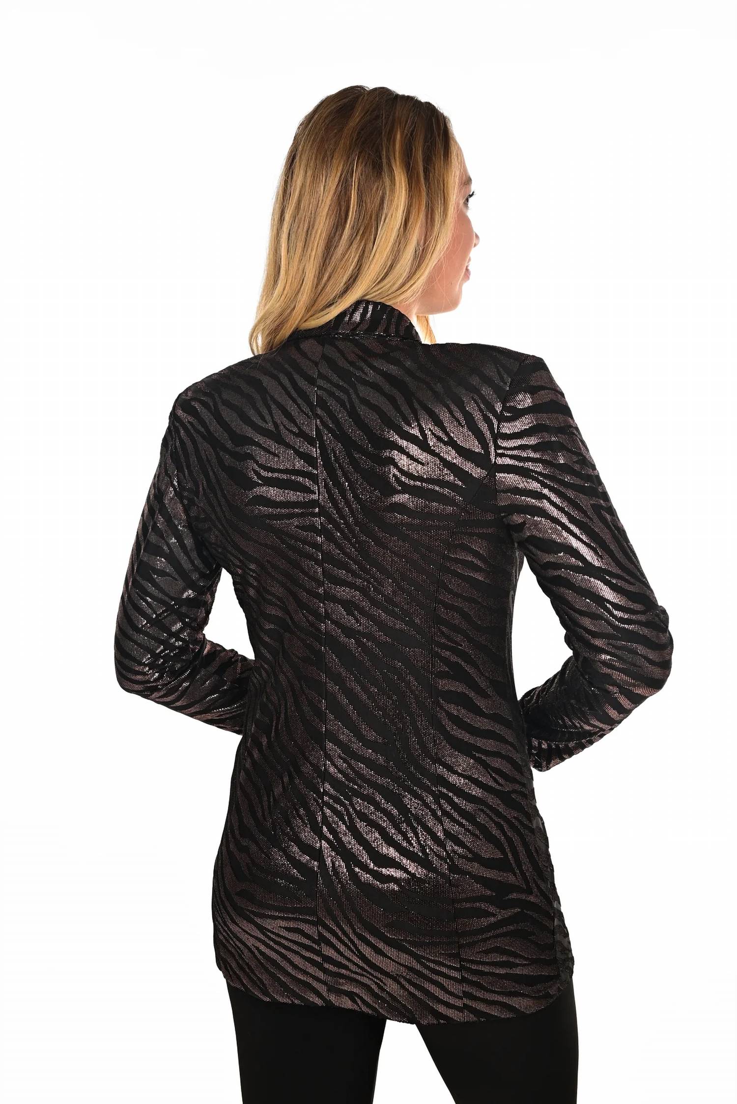 Animal Print Knit Blazer In Black/bronze