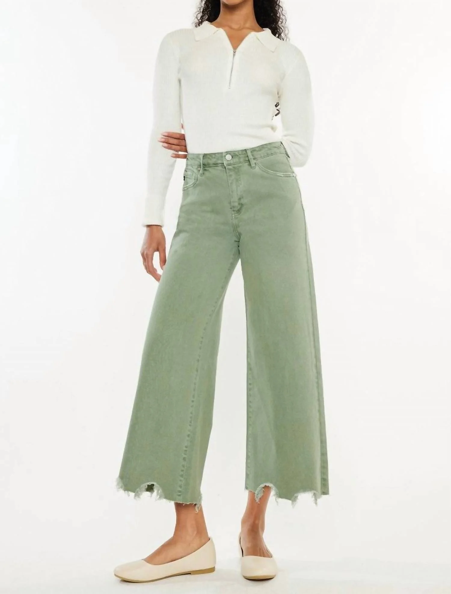 Savie Cropped Wide Leg Jeans In Olive