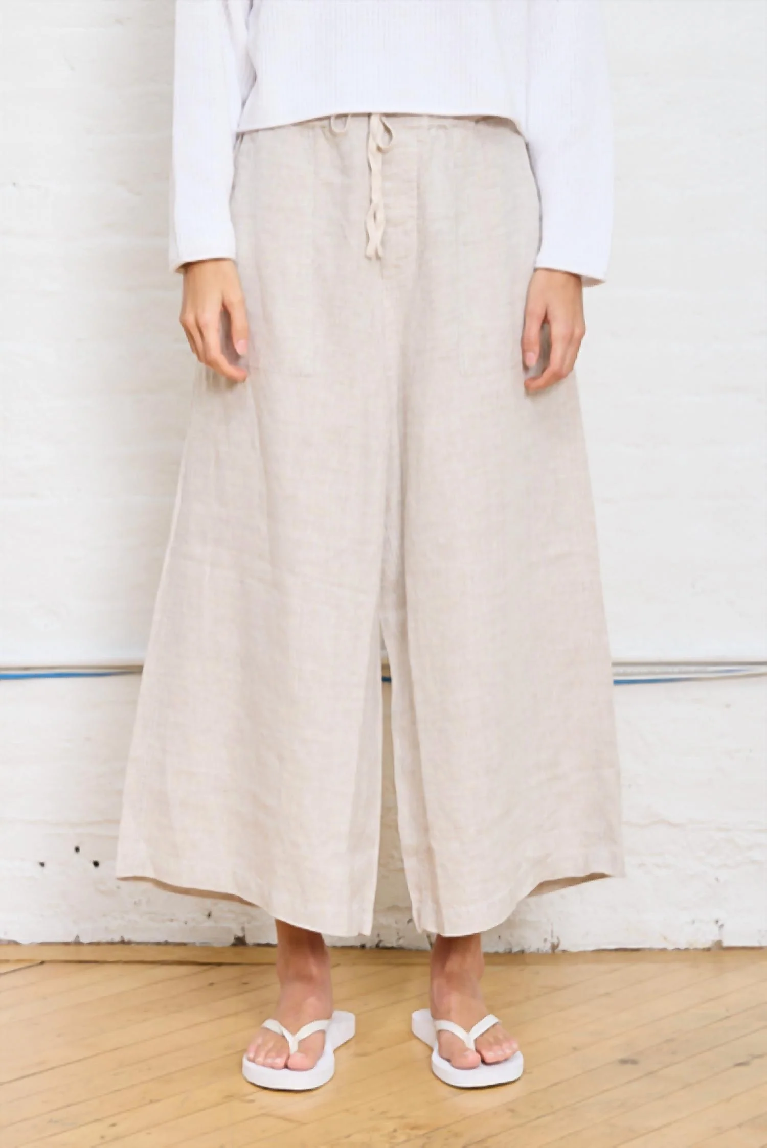 Palazzo Drawstring Utility Pant In Light Sand