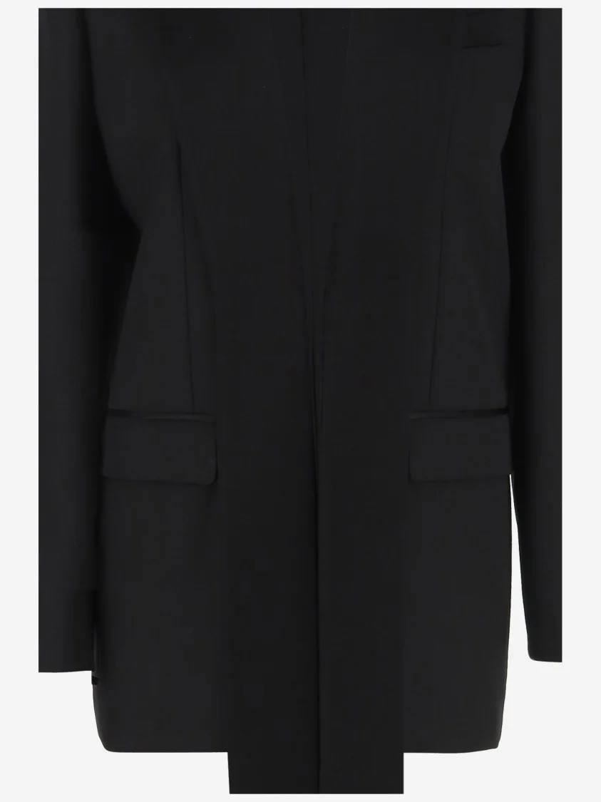 Wool Blend Single-Breasted Jacket With Satin Collar