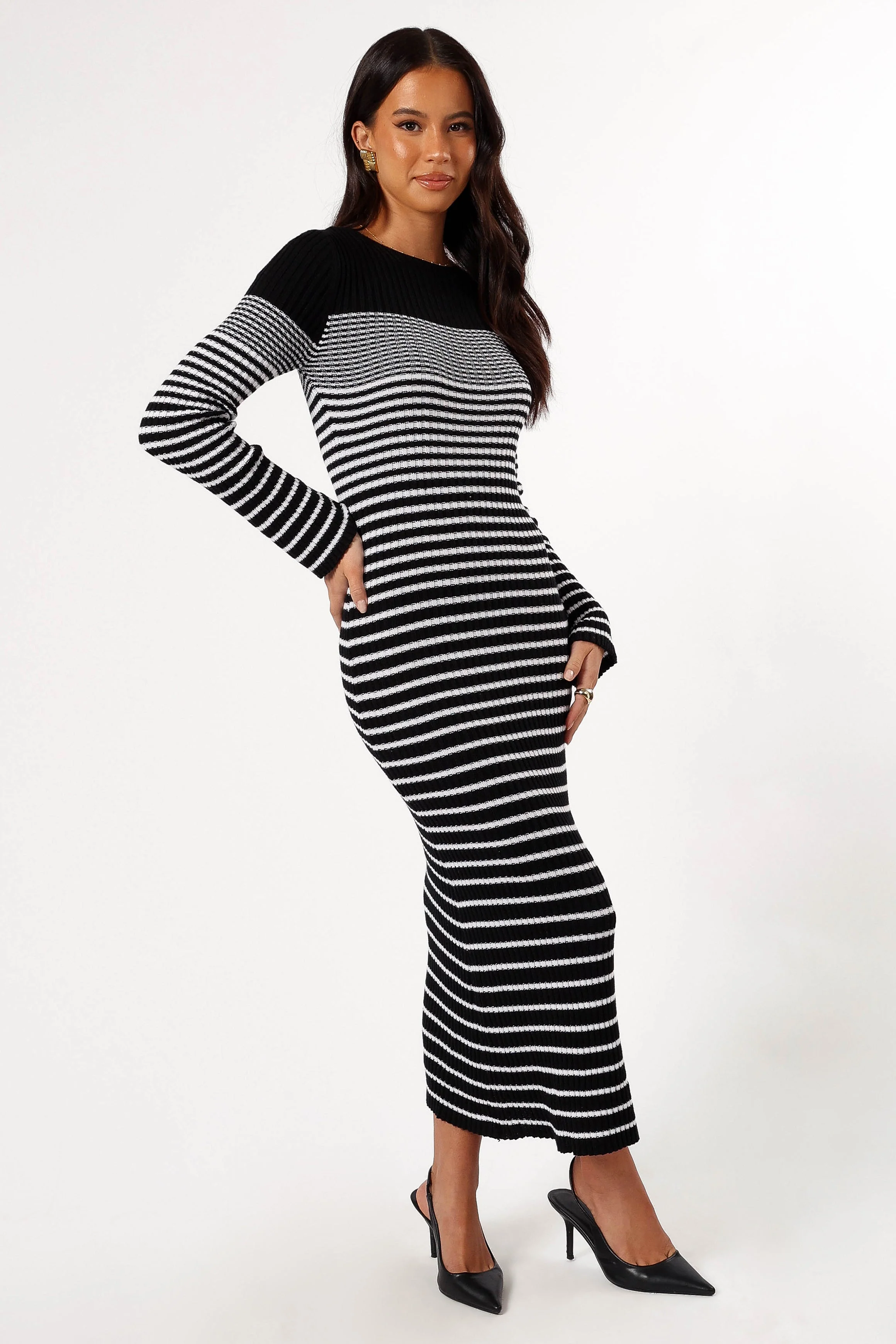 Camy Long Sleeve Midi Dress - Black/White