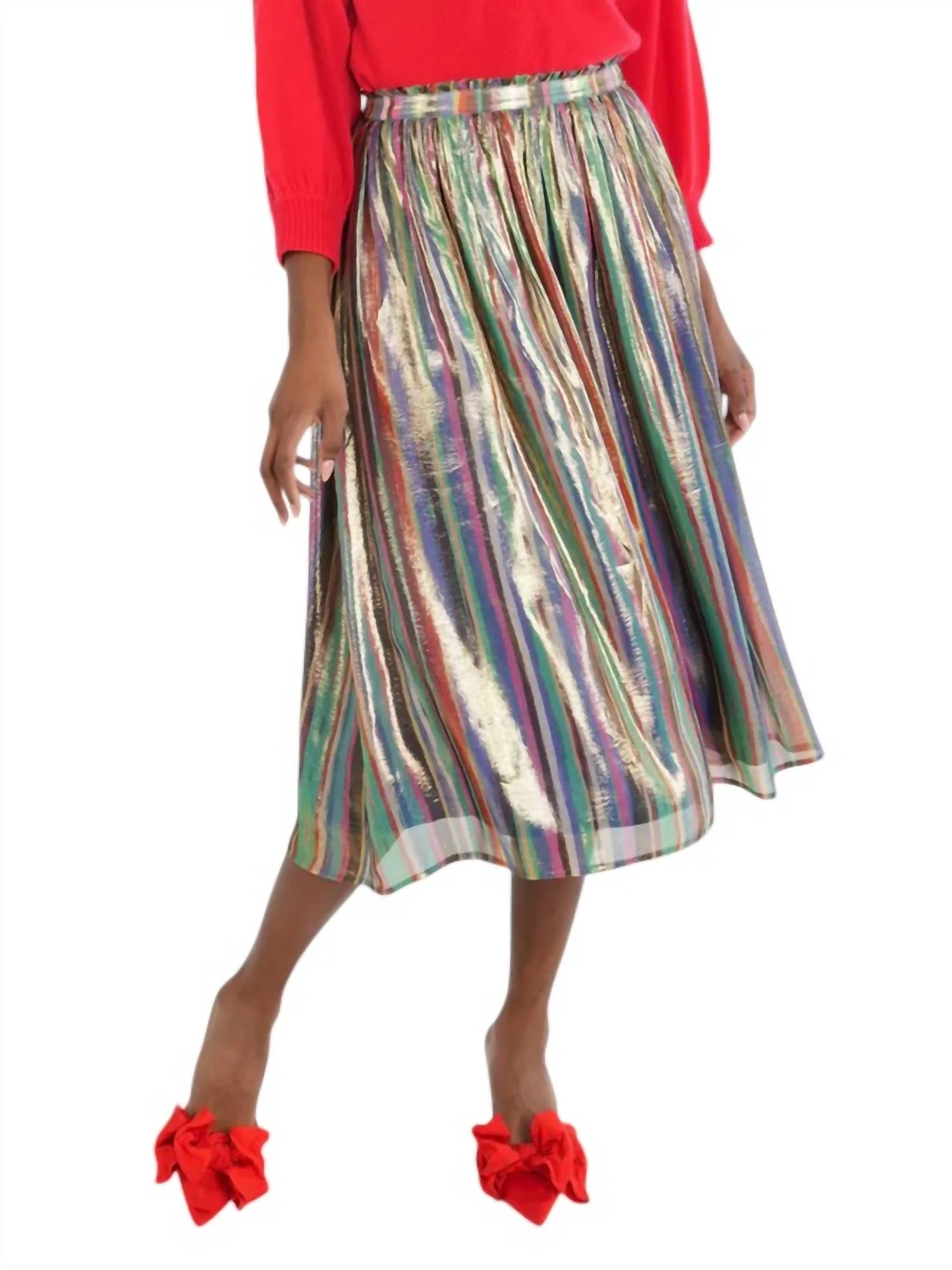 Pleated Midi Skirt In Tinsel Metallic