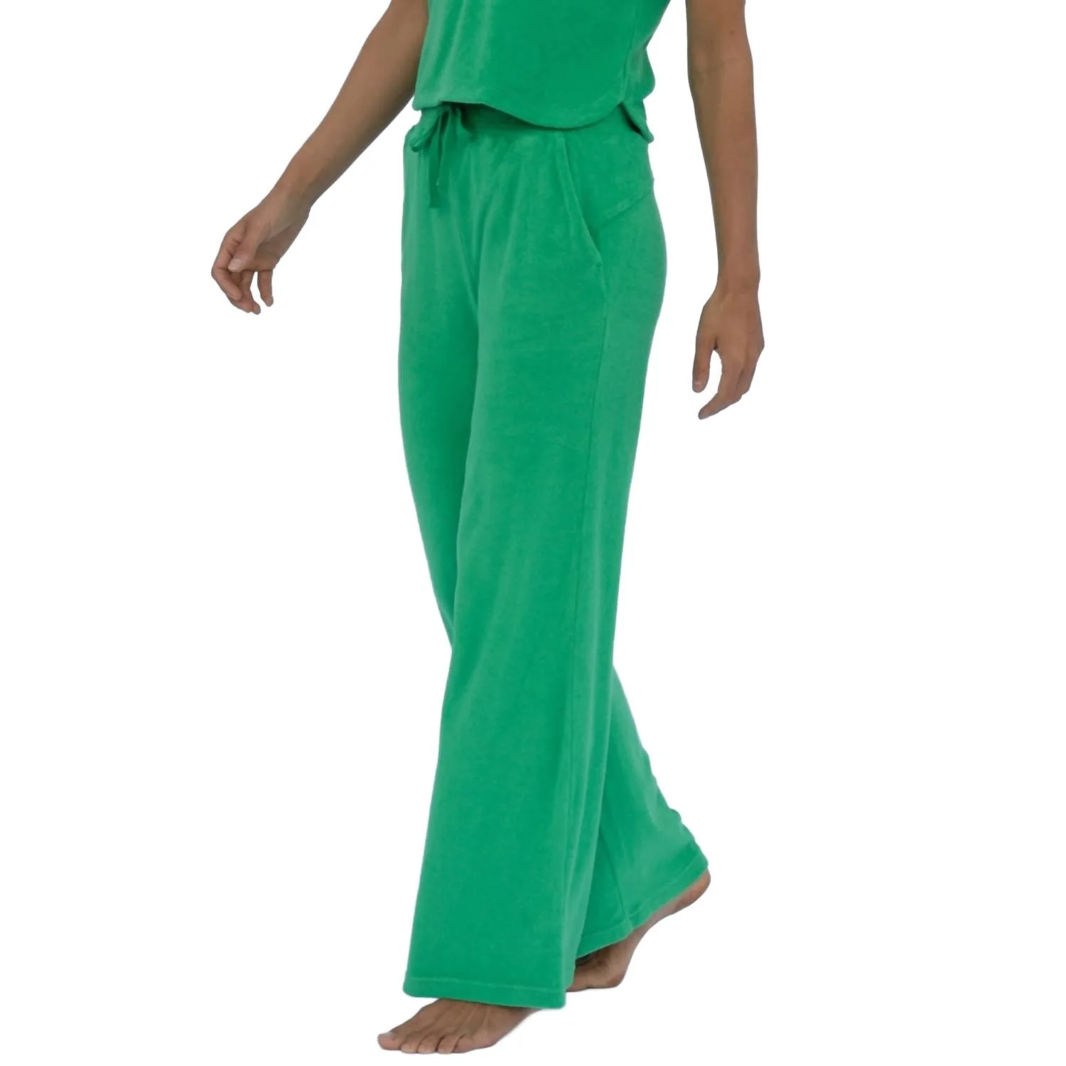 Women's Terry Cloth Wide-Leg Pants In Bright Green