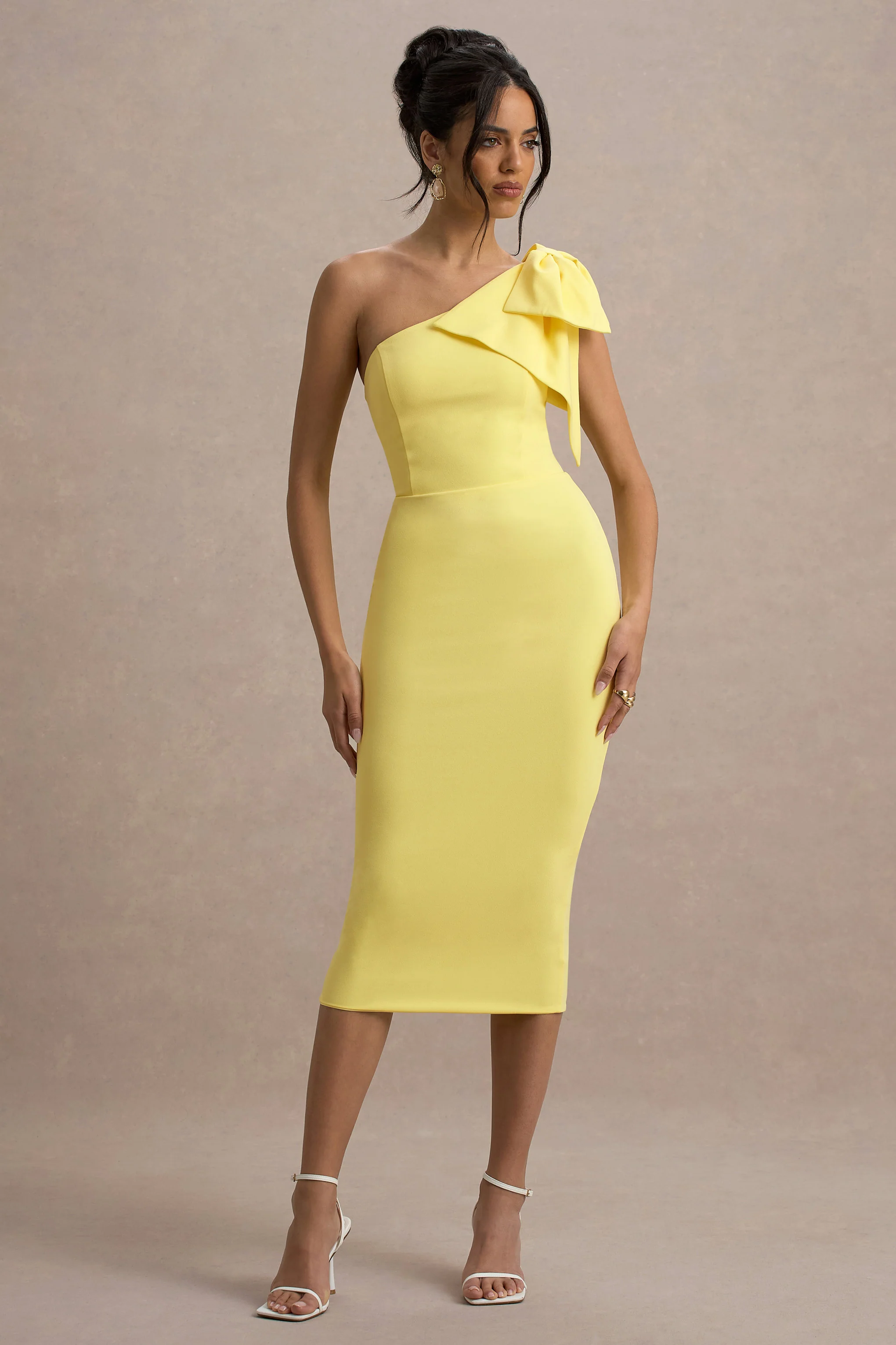 Ambretta | Lemon One-Shoulder Midi Dress With Bow