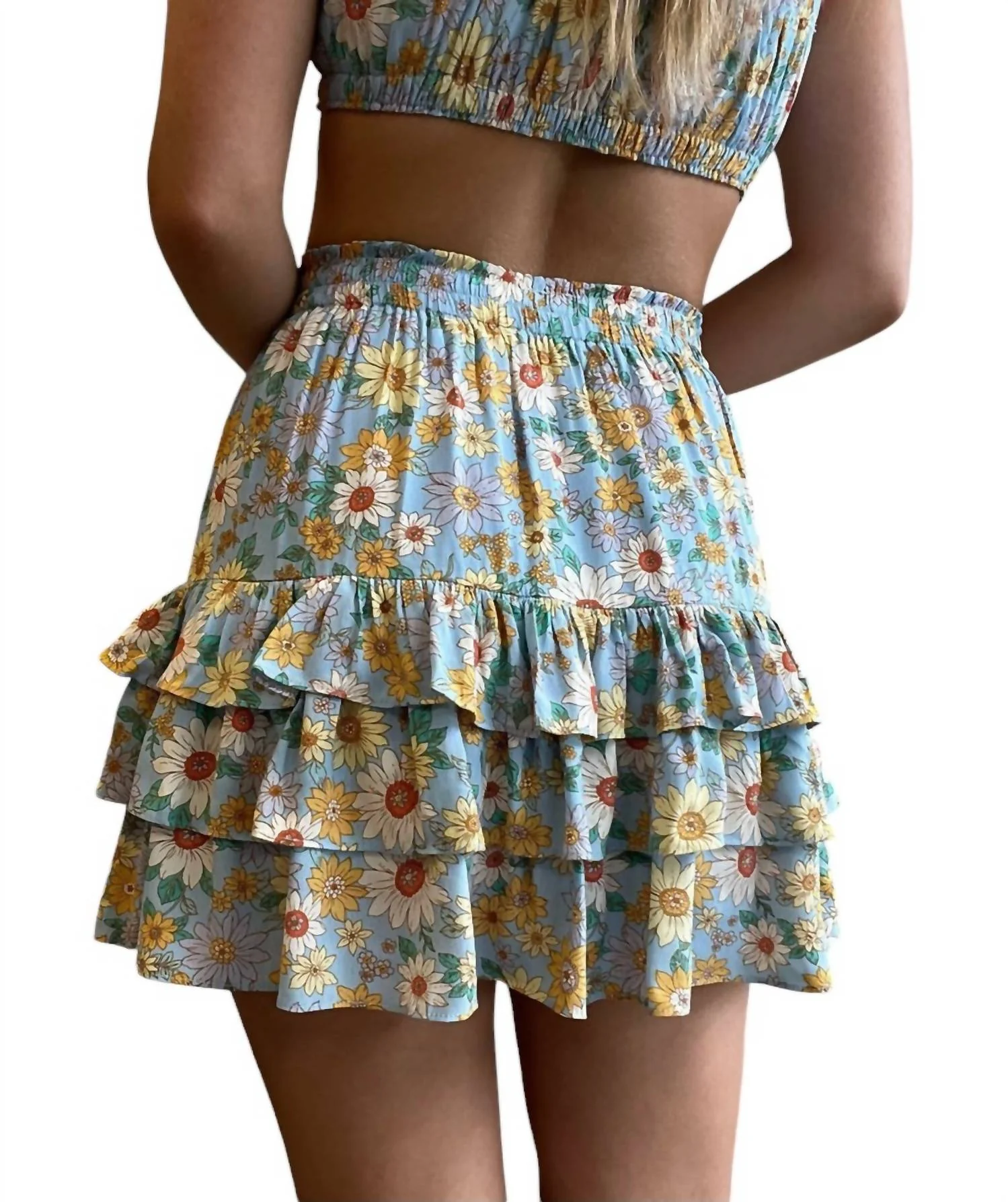Skye Ruffle Mini Skirt In Floral Sky