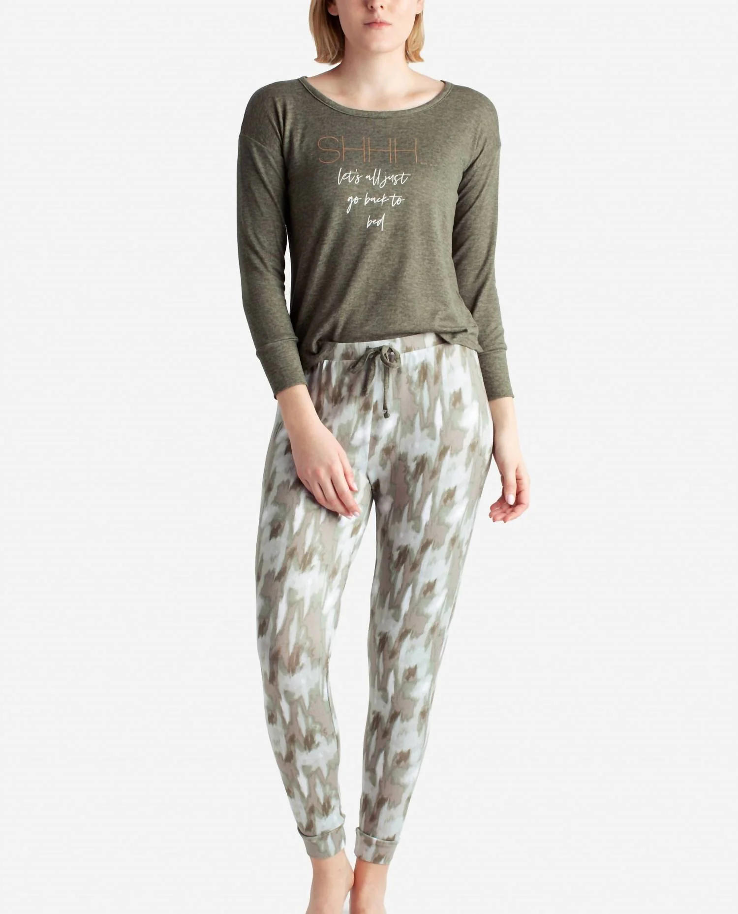 Long Sleeve Sleep Set In Dusty Olive