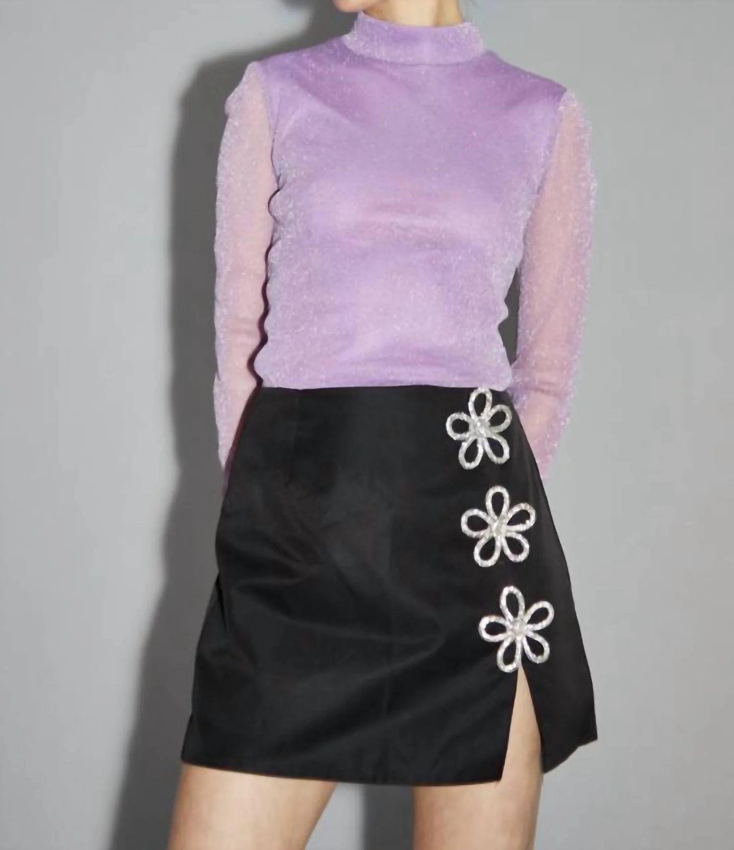 Corrine Flower Trim Mini Skirt In Black