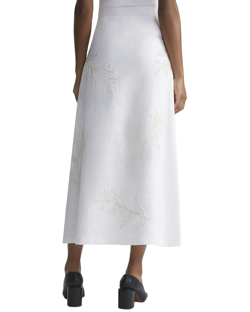 Lafayette 148 New York Eco Flora Embroidered Linen Midi Skirt