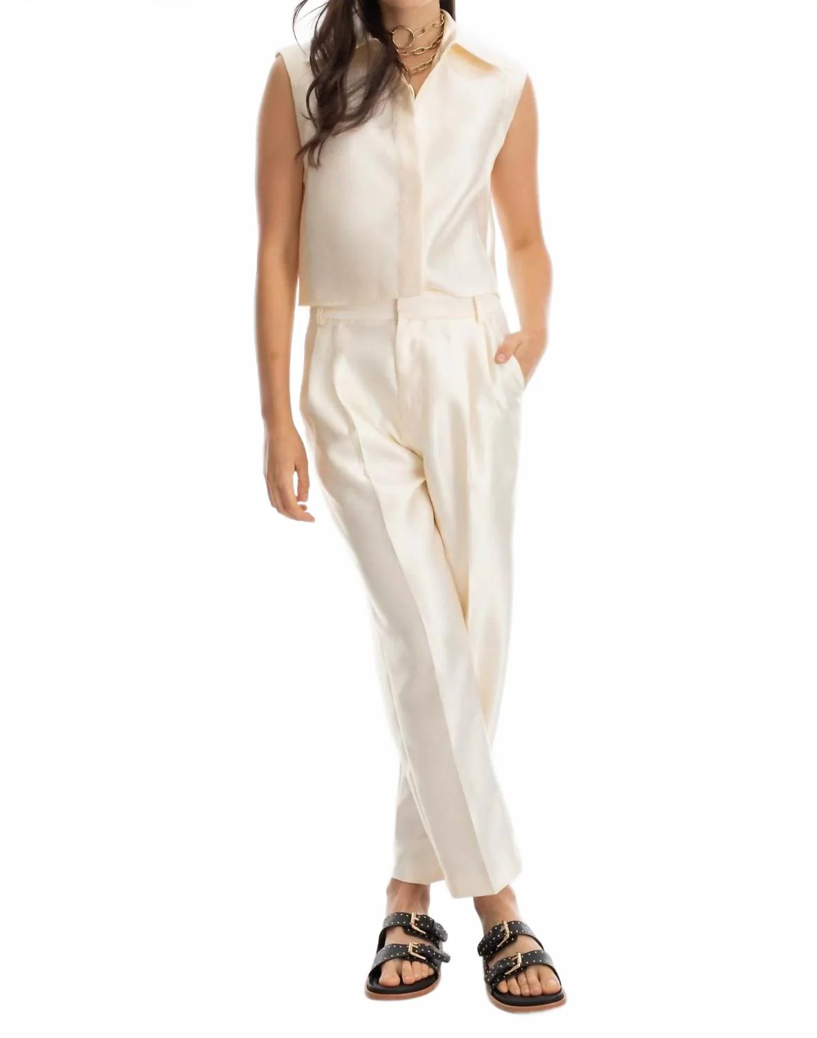 Rome Taffeta Pant In Off White