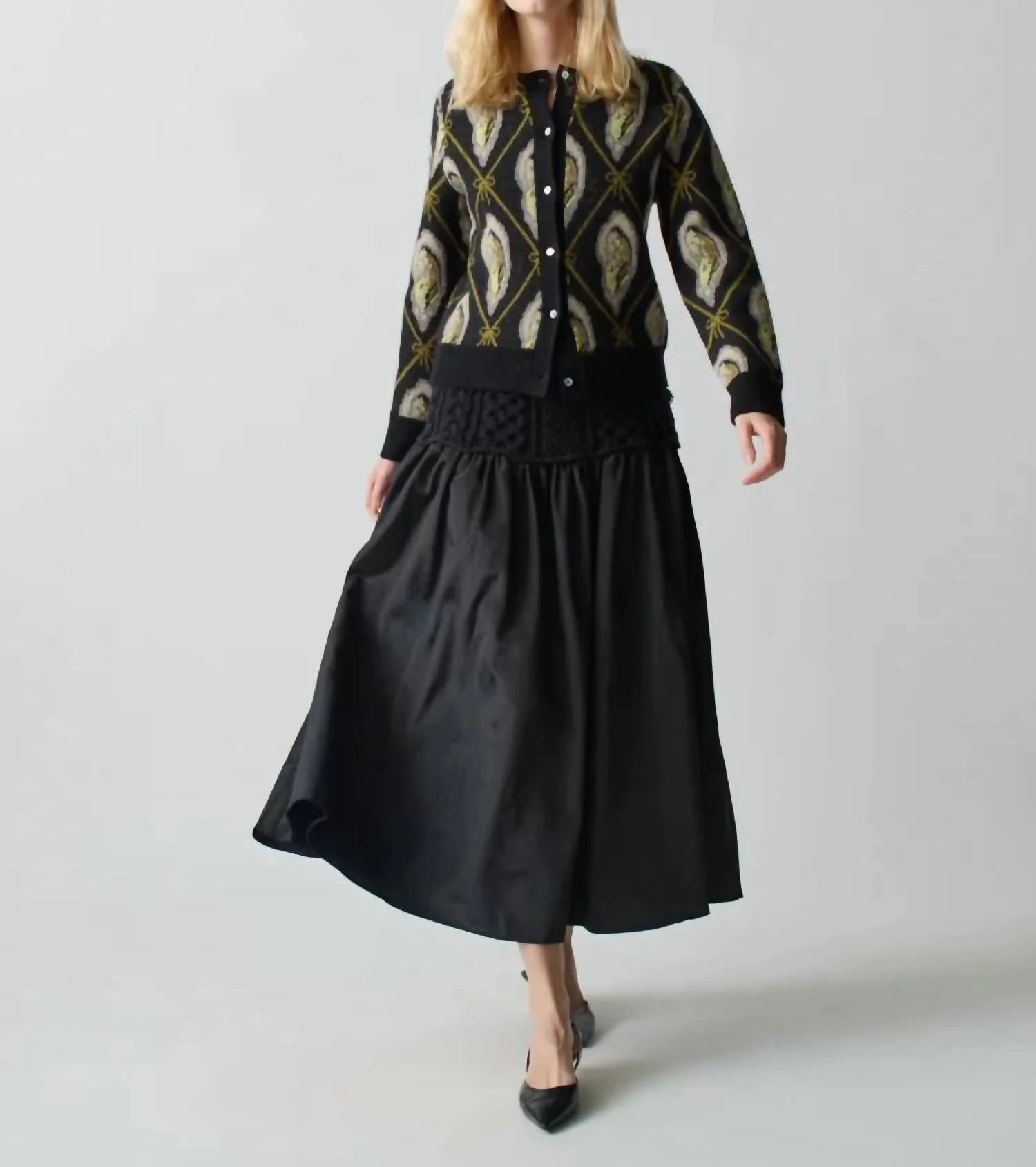 Mekas Knit Combo Drop Waist Skirt In Black