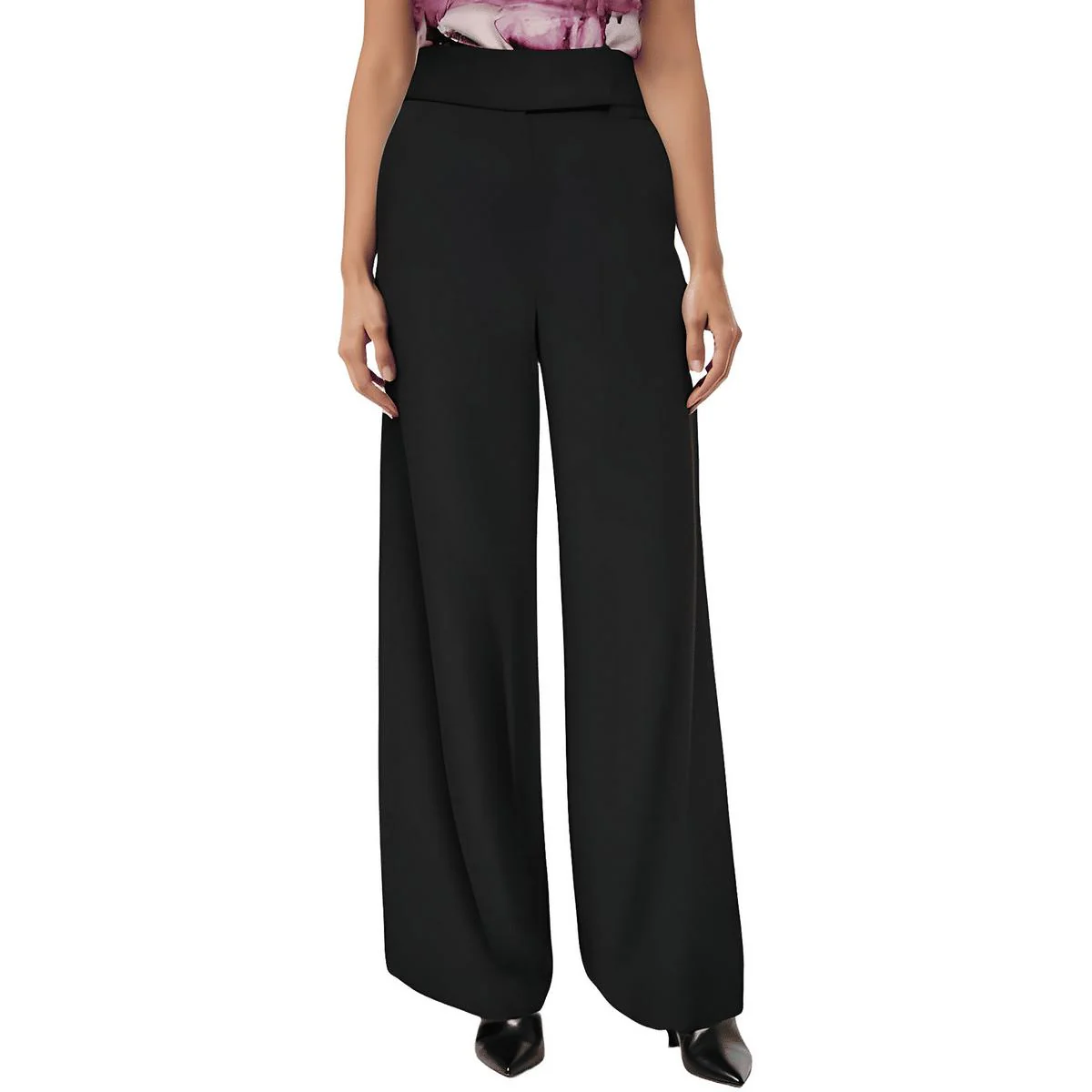 Womens Solid Polyester Wide Leg Pants