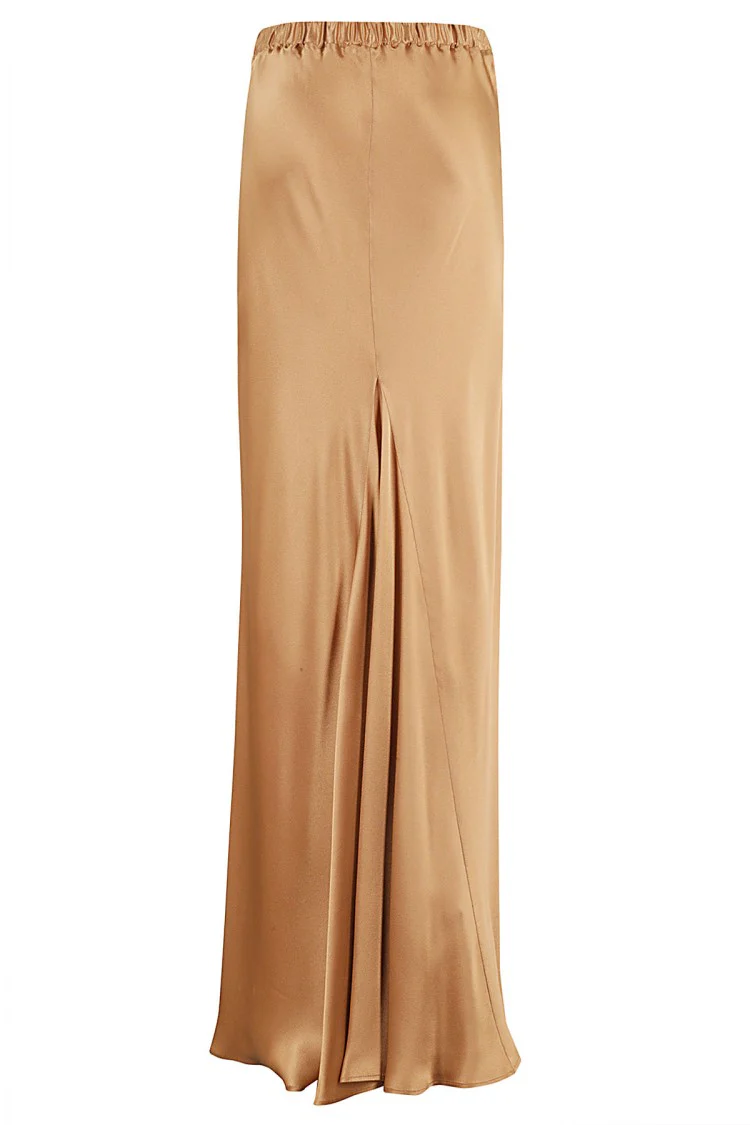 Flared Biscuit Silk-Blend Satin Maxi Skirt