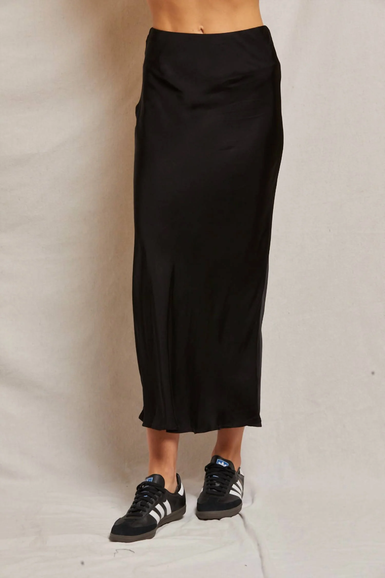 Genevieve Satin Slip Skirt In True Black