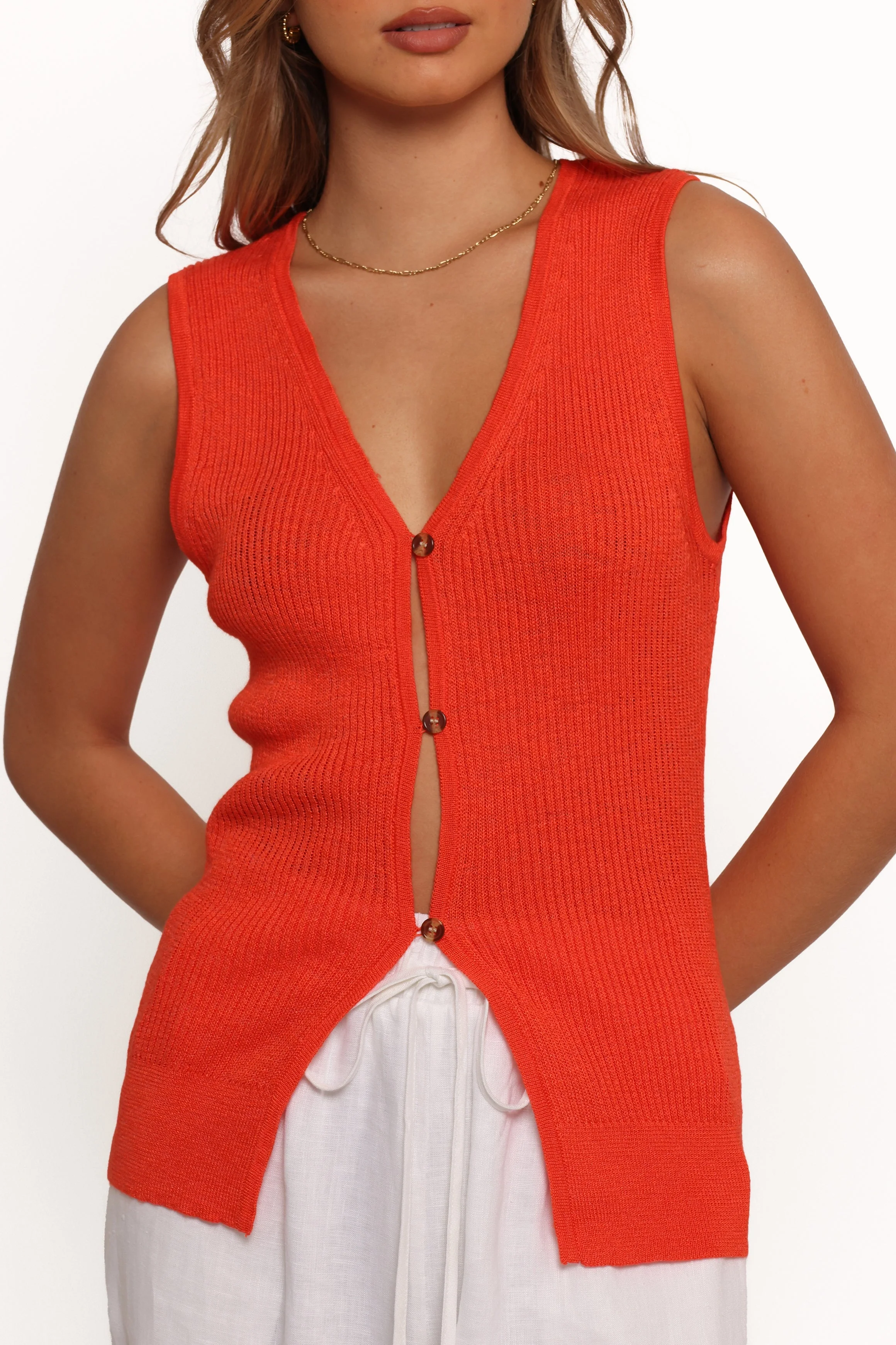 Parma Knit Vest Top - Blood Orange