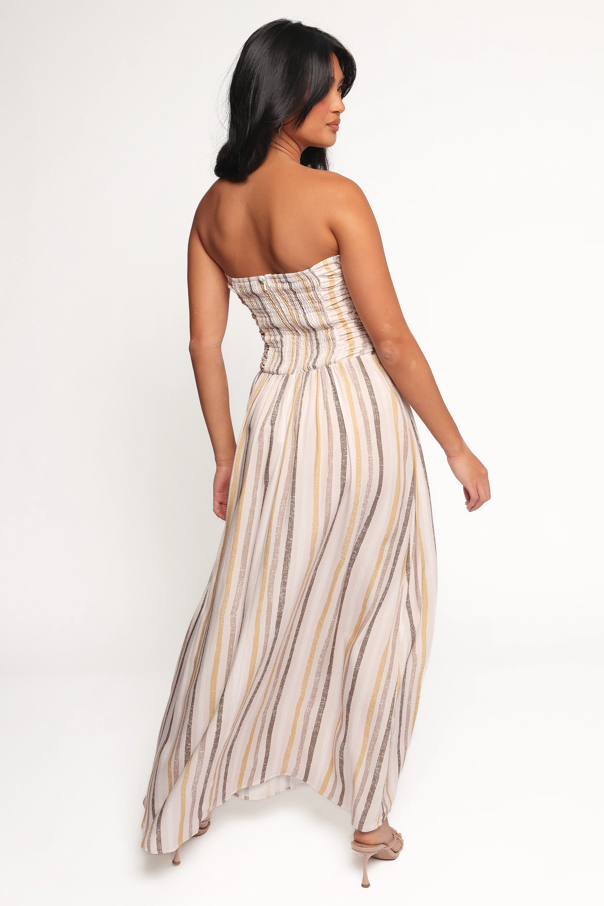 Jimena Strapless Maxi Dress - Brown Stripe
