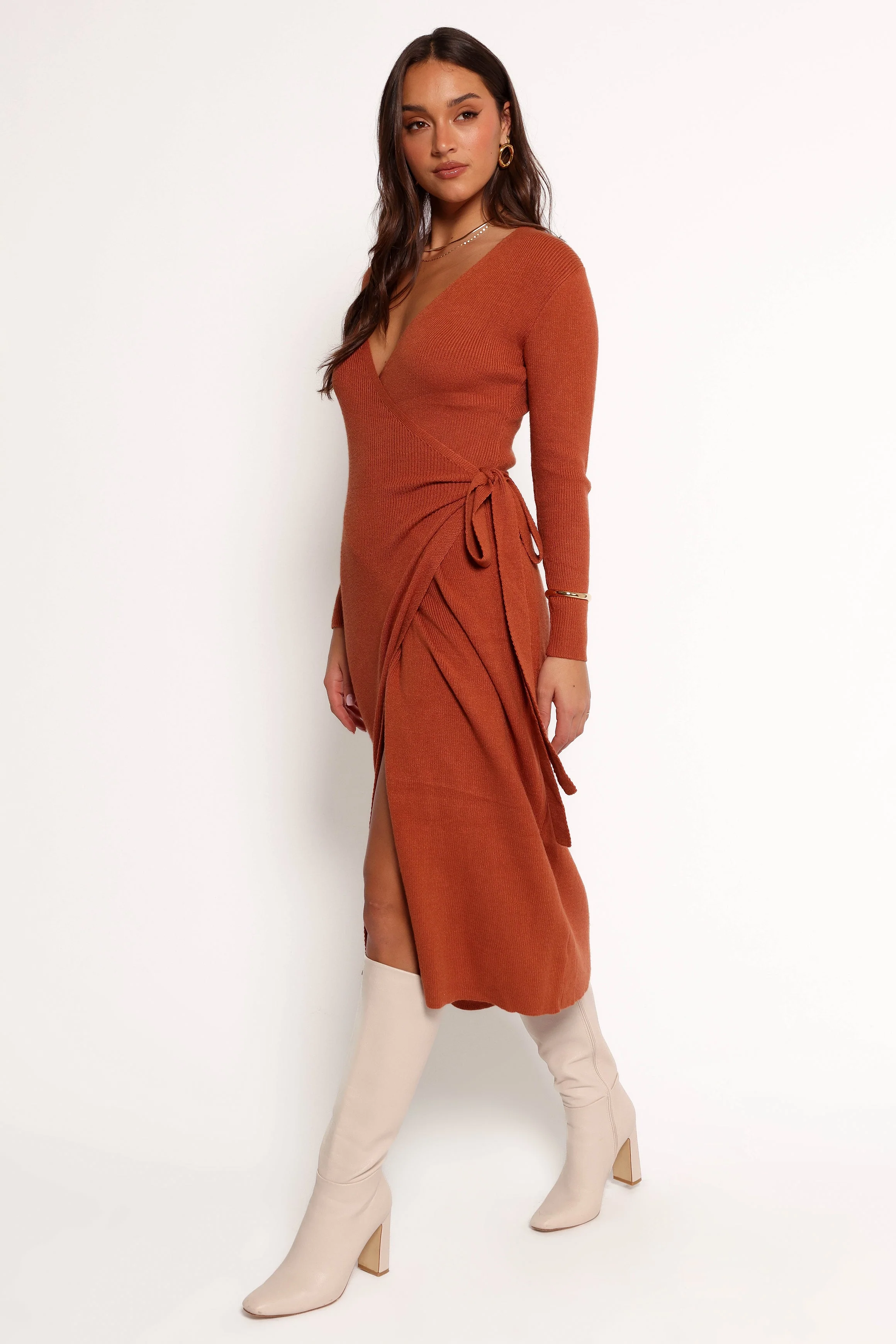 Kellan Wrap Midi Dress - Bronze
