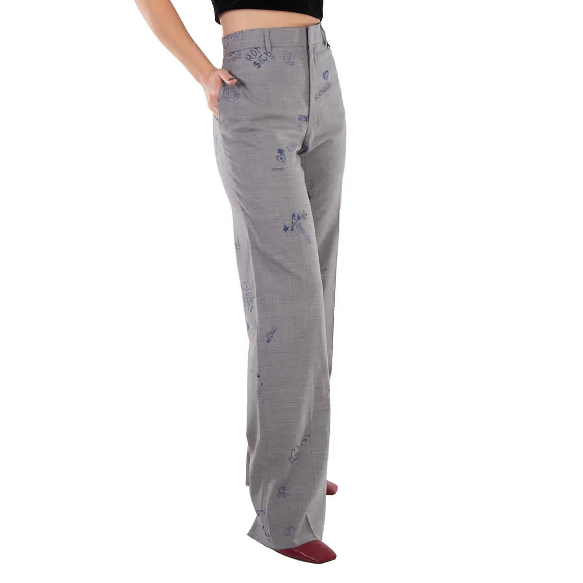 Vetements Grey Scribble Wide Leg Tailored Pants