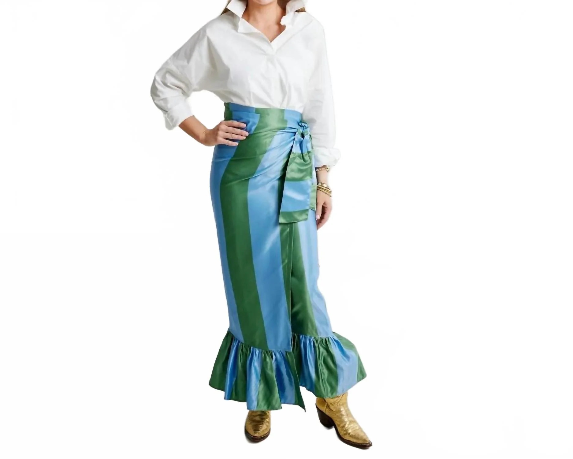 Whitney Wrap Skirt In Green/blue