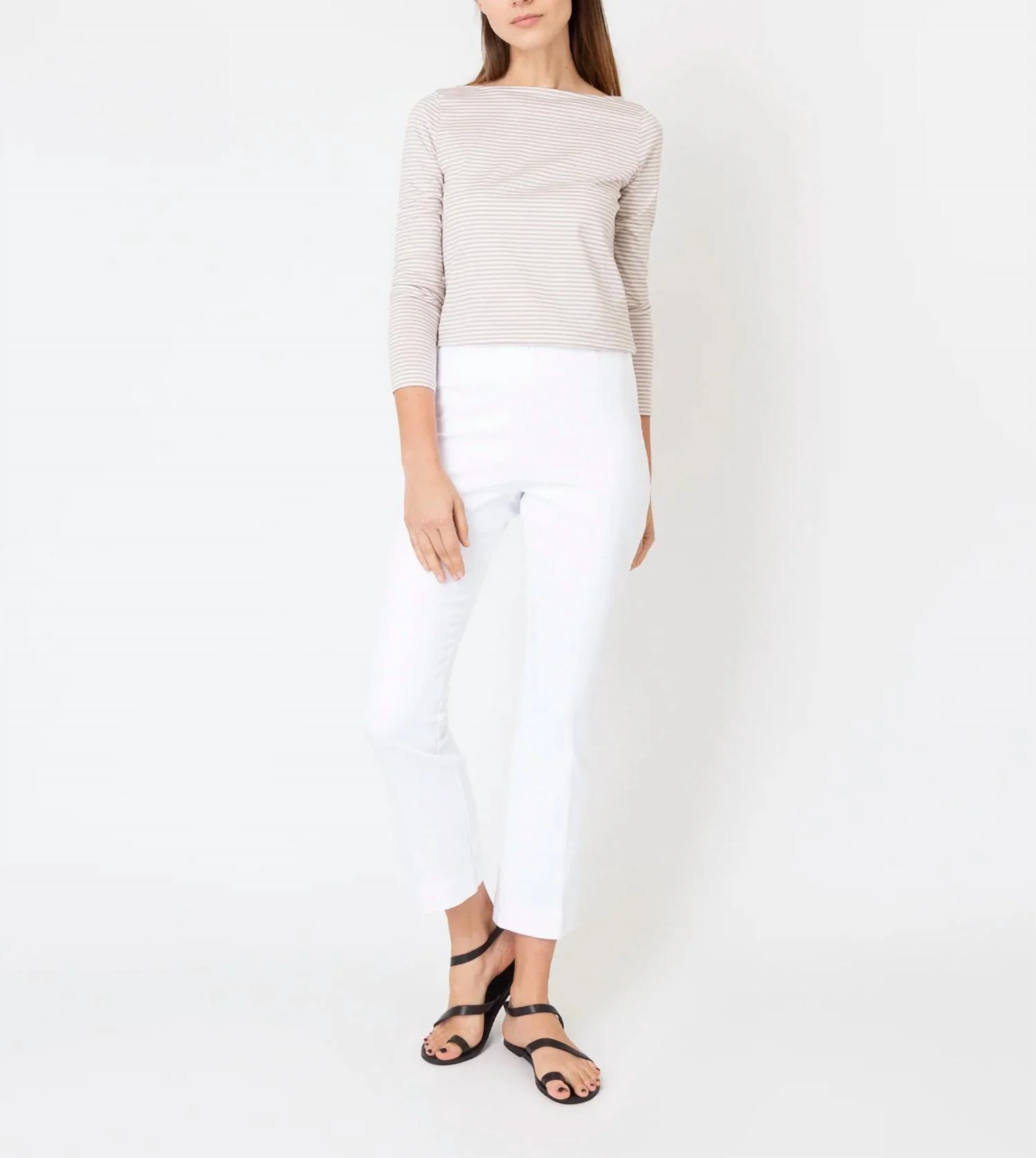 Faye Flare Cropped Pants In White Stretch Denim