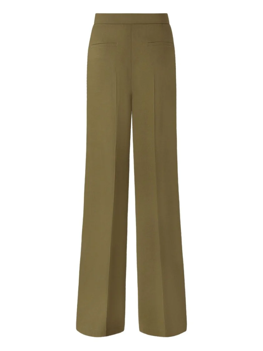 High-Waisted Tailored Olive Green Trousers With Pressed Creases