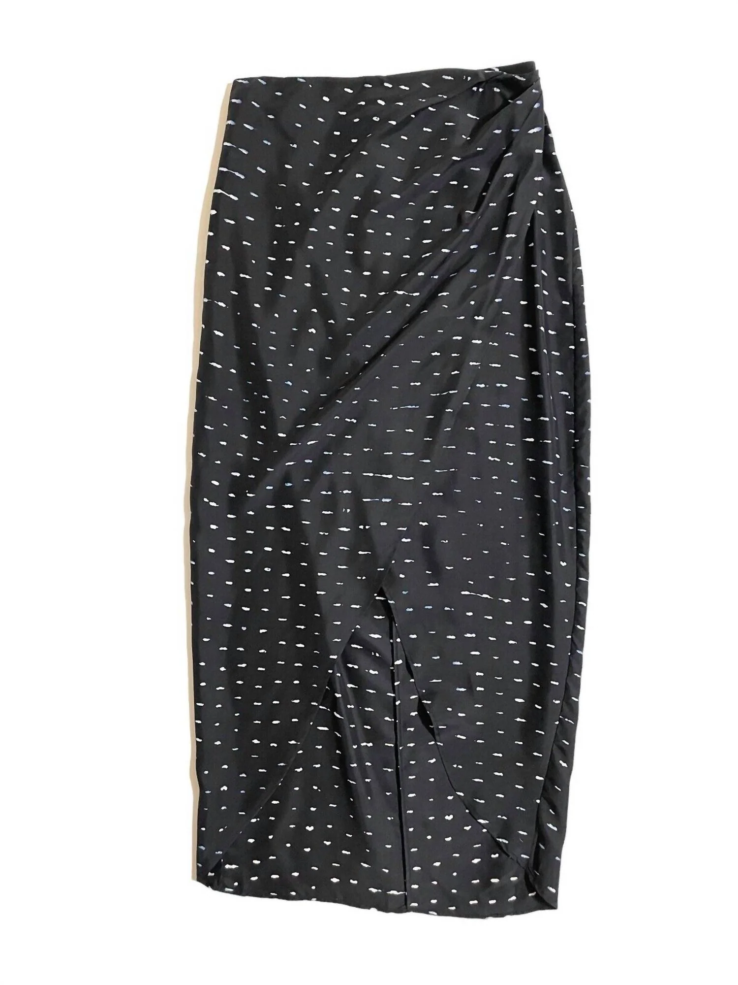 Women's Faux Wrap Silk Abstract Print Midi Skirt In Black