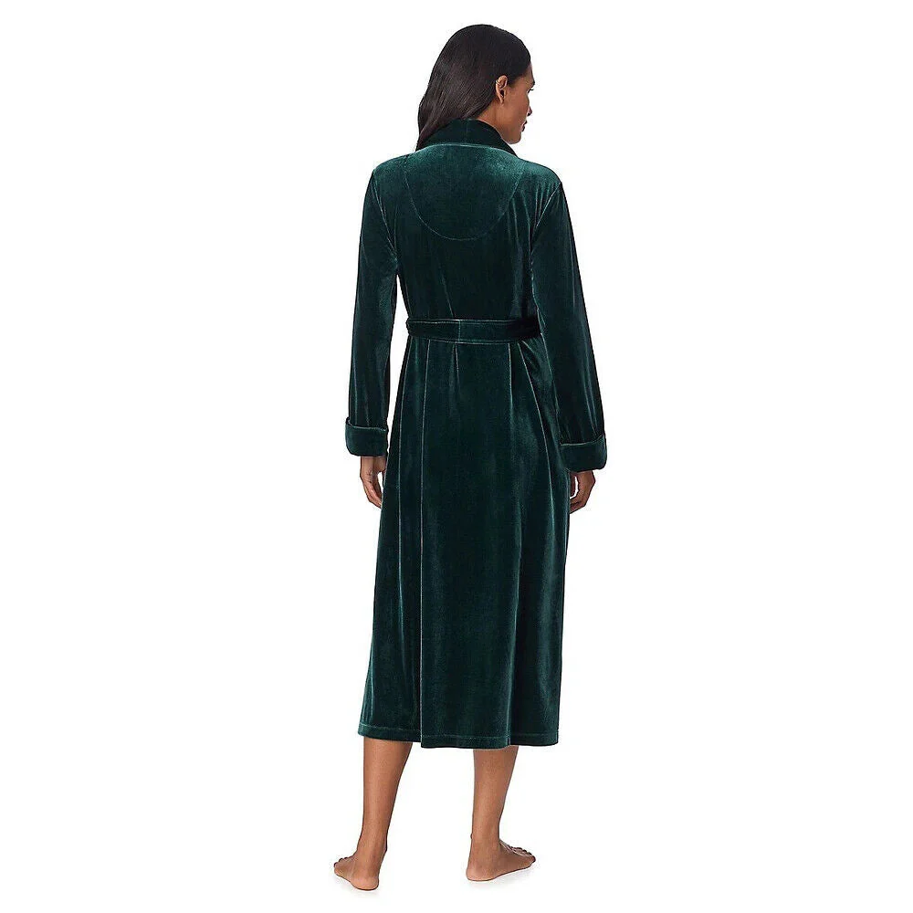 Lauren Ralph Lauren Robe Womens Small Green Velvet Shawl Collar Sleepwear JDM405 (Green,Regular,S)