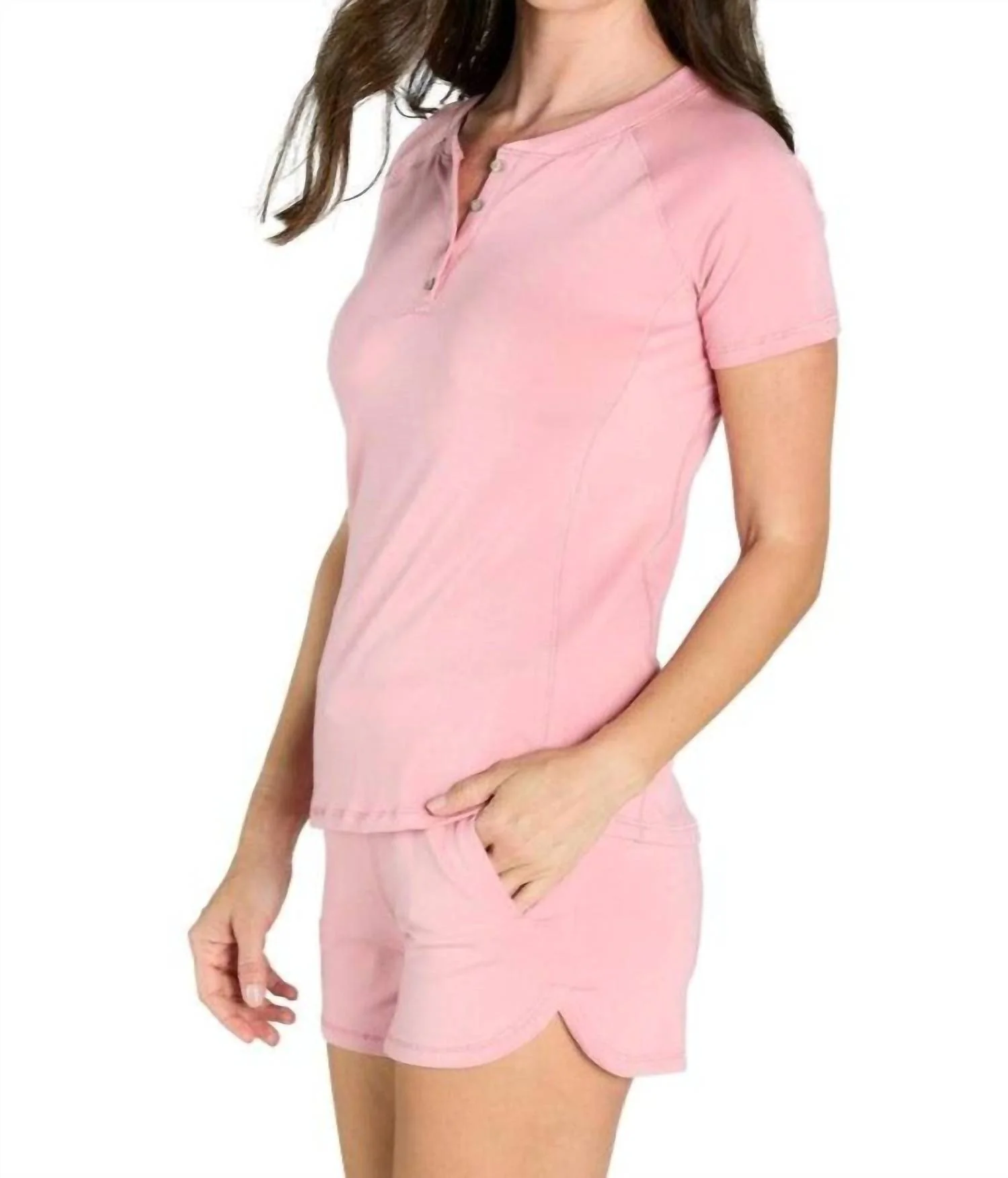 Olivia Short Henley Loungewear Set In Silky Rose