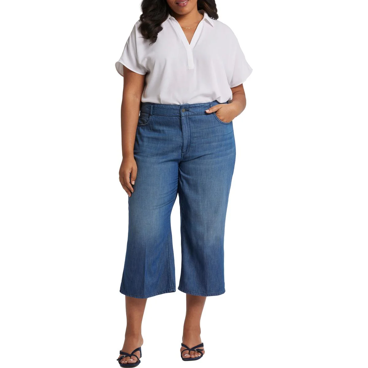 Plus Brigitte Womens Pocket Denim Capri Jeans