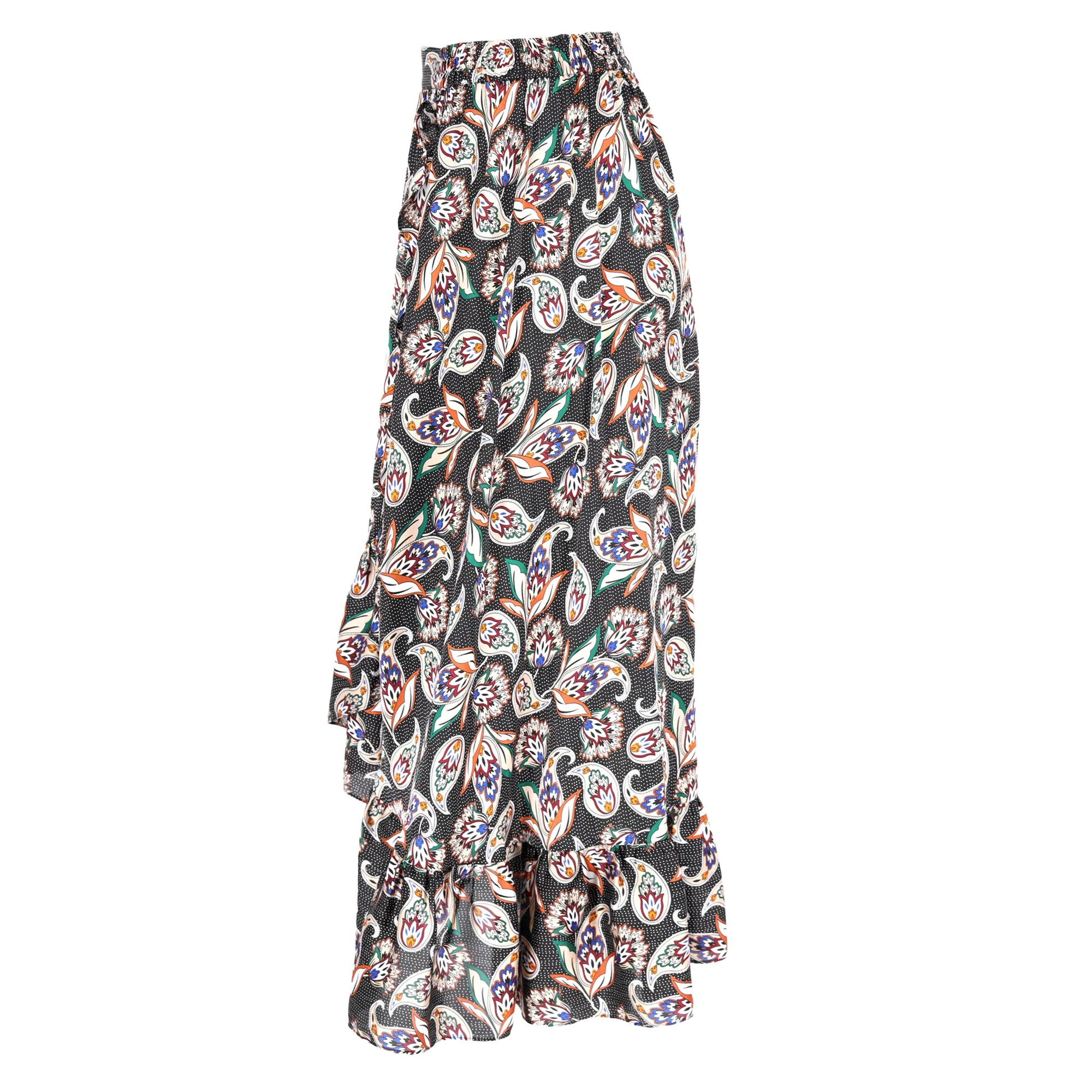 Maje Paisley Print Ruffled Midi Skirt in Multicolor Polyester