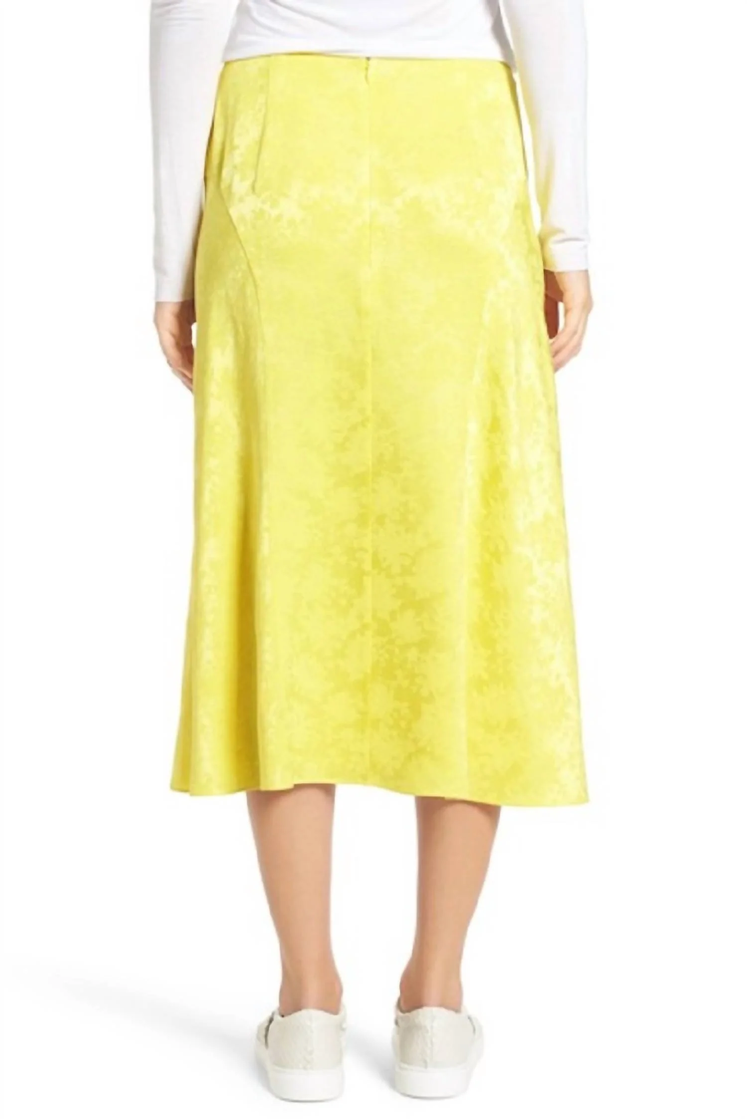 Silk Floral Jacquard Slip Midi Skirt In Yellow
