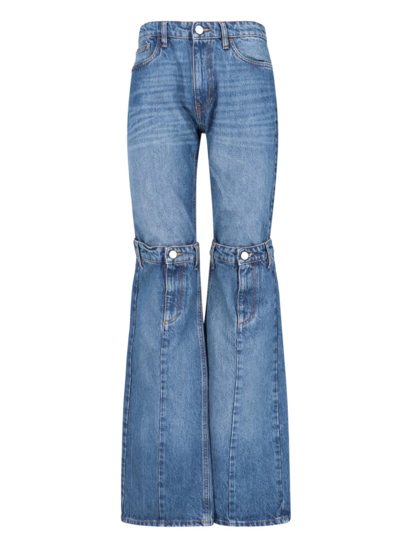 Open Knees Bootcut Jeans In Blue Denim