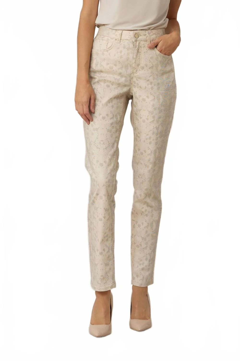 Animal Print Jeans In Beige