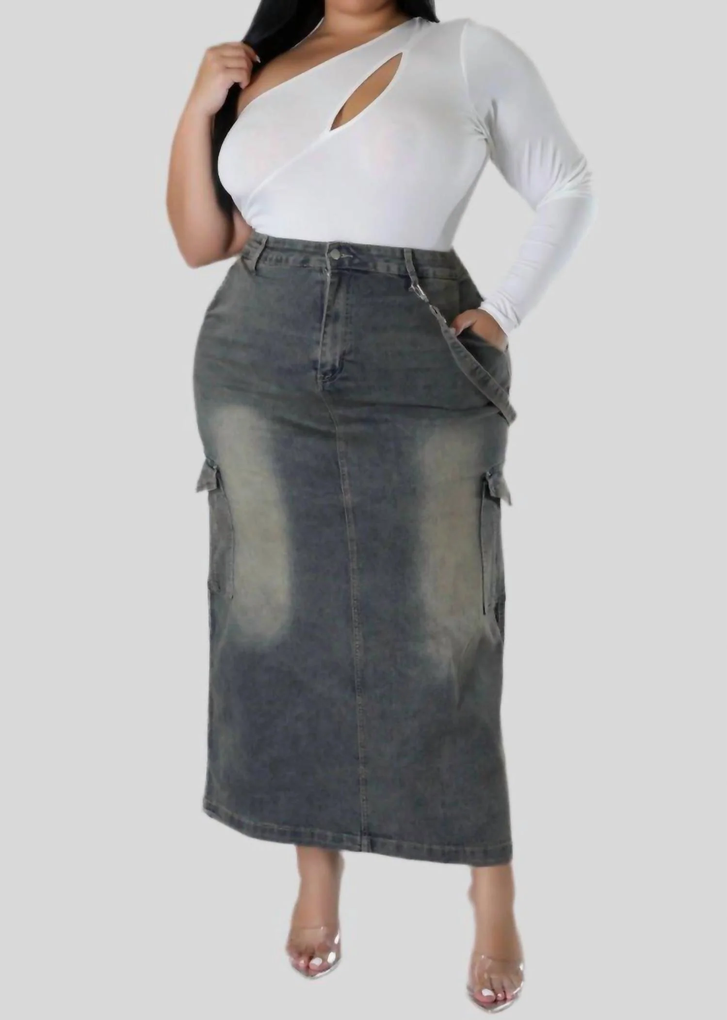 Denim Skirt - Plus In Dark Gray