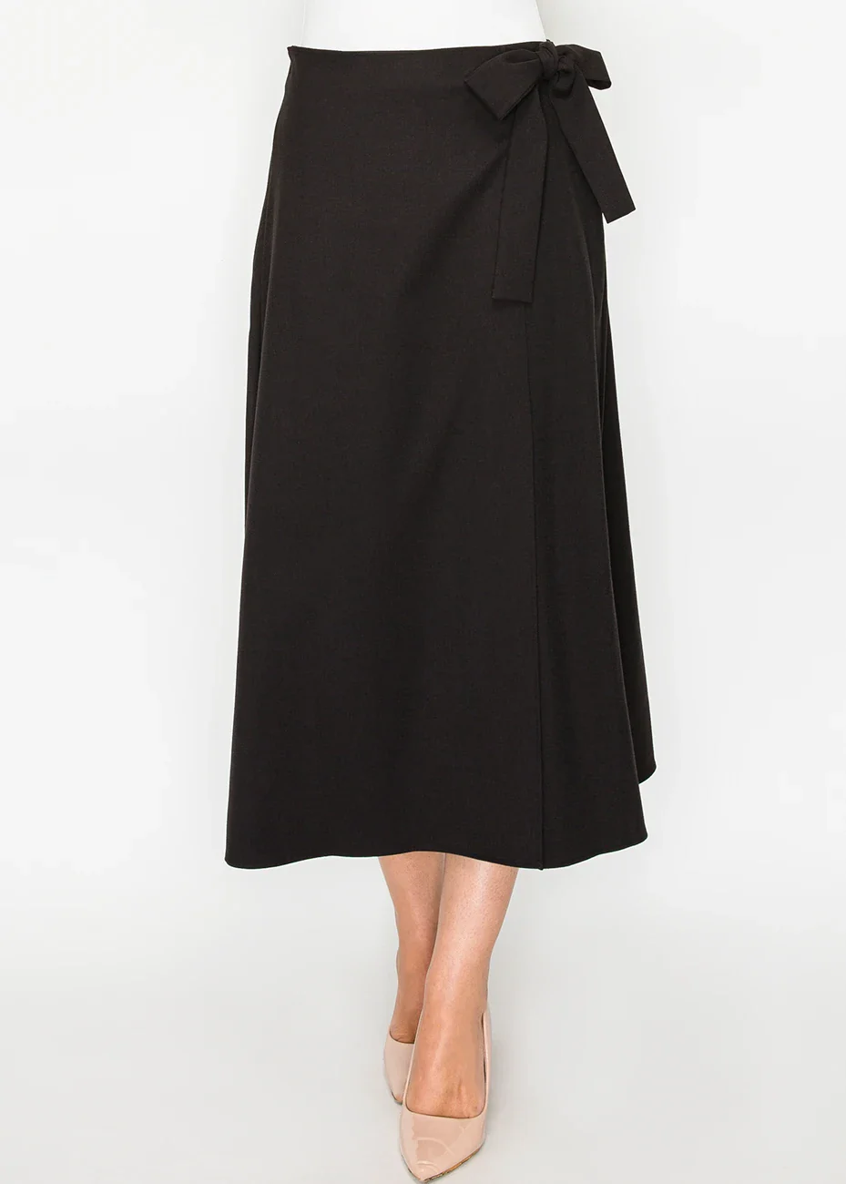 Black A-Line Skirt with Waist Tie