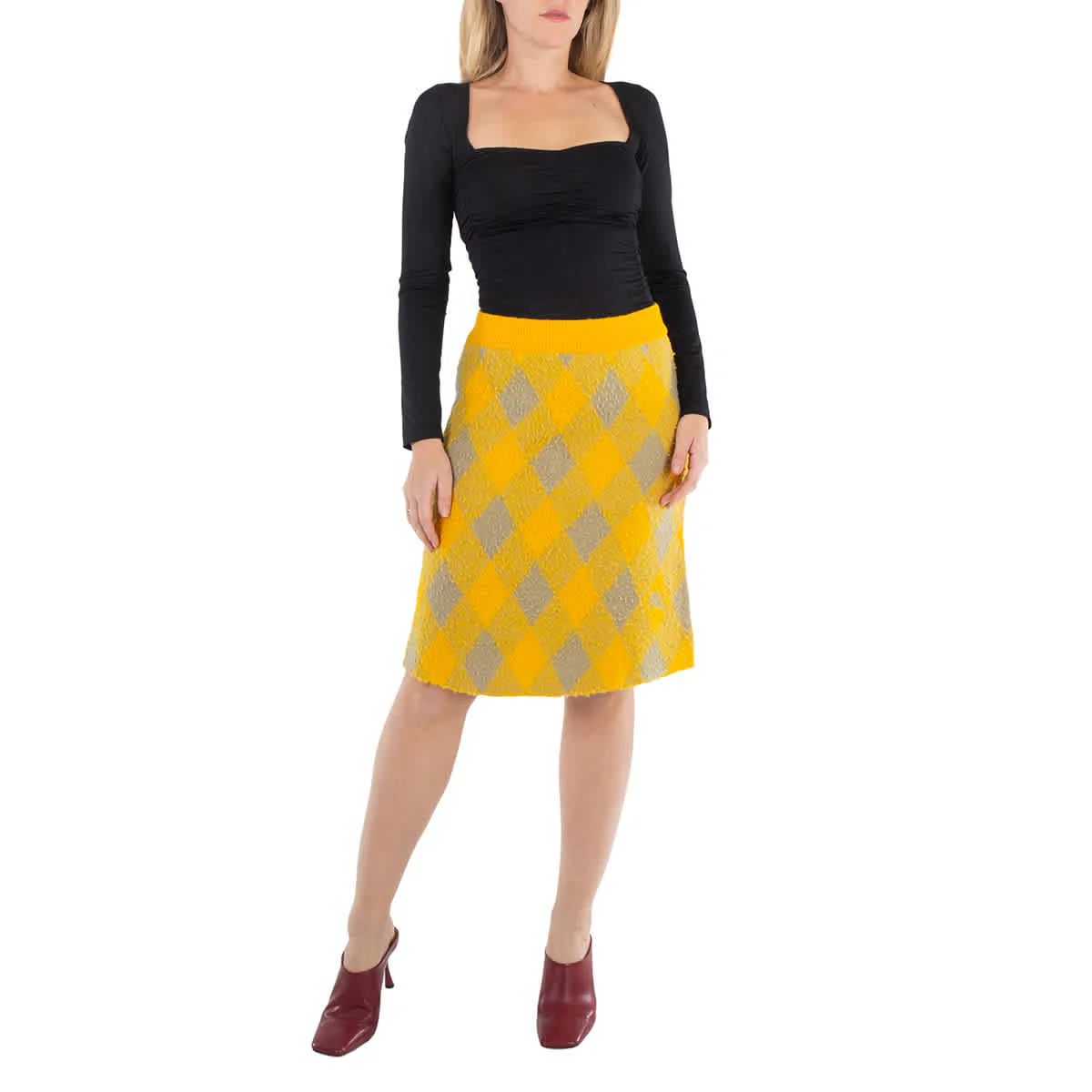Burberry Argyle Knee Length Wool Skirt